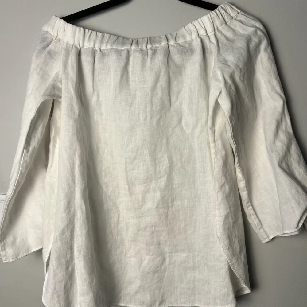 laju White Off-Shoulder Linen Blouse Classic Timeless Neutral Capsule - Picture 3 of 8
